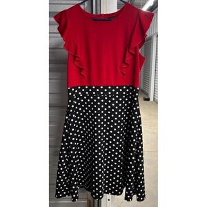 iHot Womens Red Ruffle Polka Dot Fit and Flare Dress XL Black White Retro